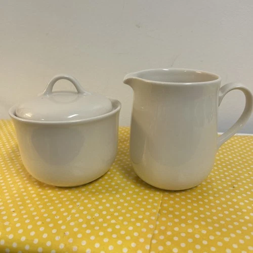 Vintage Corning Ware Creamer & Sugar Bowl Set White USA Minimalist Cottage Core