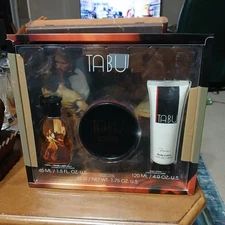 Tabu Gift Set 1.5 Oz EAU ATOM 1.75 OZ DUSTING powder + 4 Oz Body Lotion