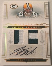 2008 PLAYOFF NATIONAL TREASURES JORDY NELSON DUAL PATCH ROOKIE AUTO #/10