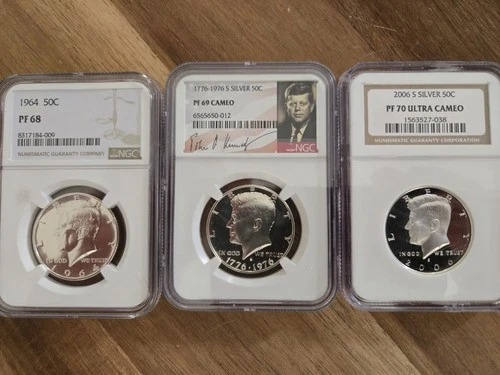 LOT 3 NGC Kennedy 50C Silver Half Dollars PF 70 UC  PF 69  PF 69 BEAUTIFUL!!