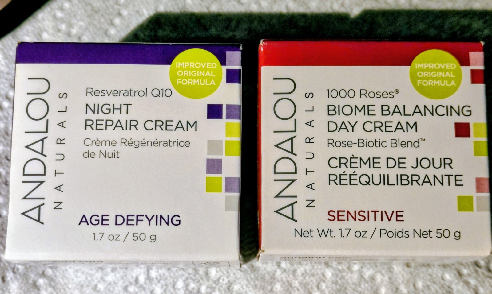 ANDALOU Duo ($57.98 Value) Day&Night Creams 1000 Roses Biome & Resveratrol CoQ10