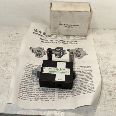 #ad New MID WEST INSTRUMENT Model 200 Gauge Minder Pressure Limiting Valve NOS $328.80