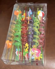 24 Beach Theme Reusable Shape Straws, One Size, 8 Colors 2 Wire cleaning brushes