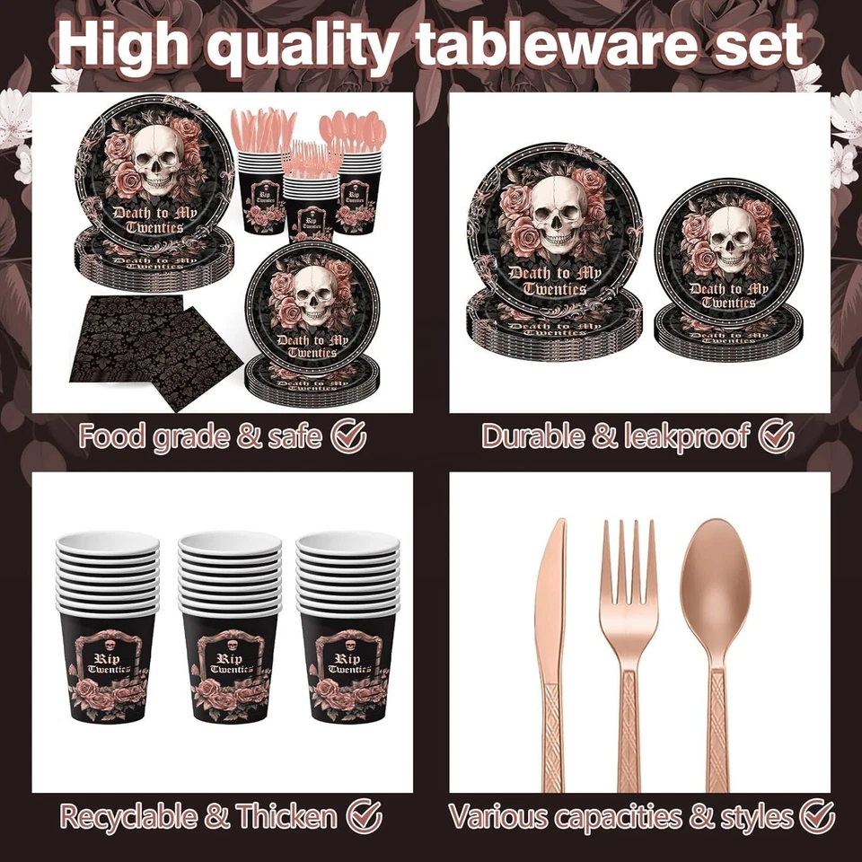 Vajilla de cumpleaños desechable 30th Milestone (platos, tazas, servilletas, utensilios) Foto 3 de 4