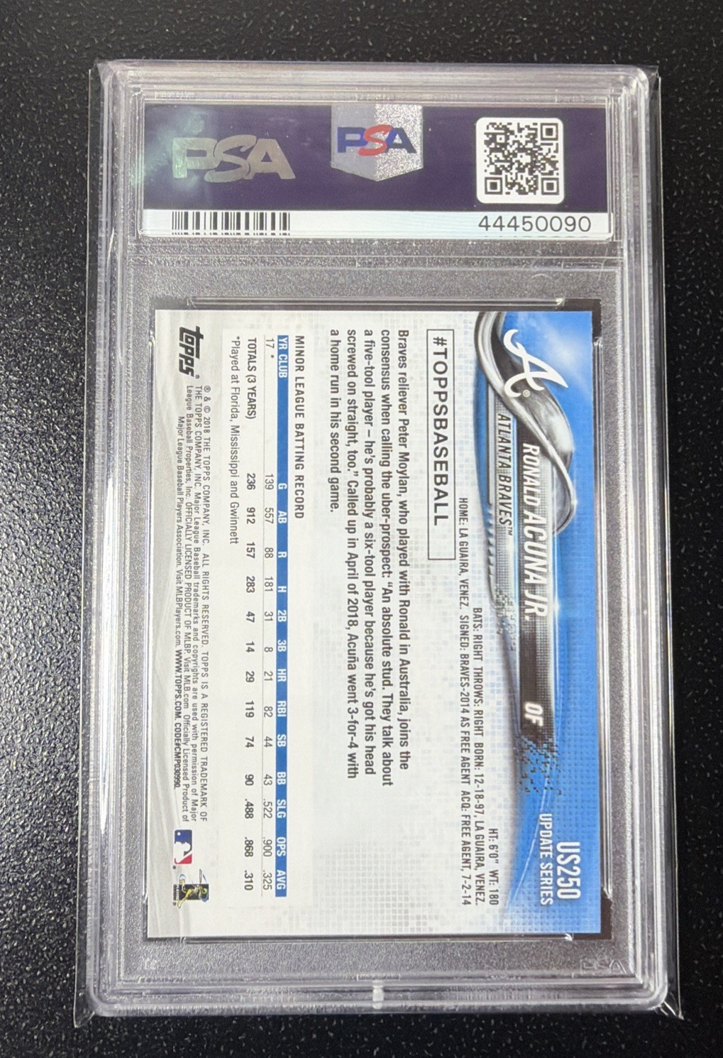 2018 Topps Update #US250 Ronald Acuna RC PSA 10 view 2
