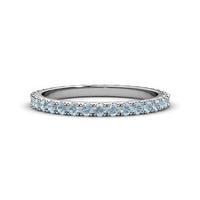 925 Sterling Silver Aquamarine Round 2.00MM Stackable Full Eternity Band Ring