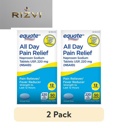 (2 Pack) Equate All Day Pain Relief Naproxen Sodium 220mg Caplets, 50 Ct