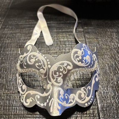 Venetian Hand Painted Masquerade Eye Mask Silver Crystals Made in Venezia Italy