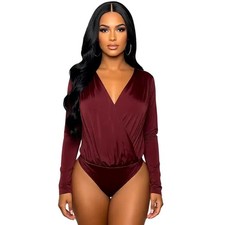 Express Burgundy Surplice V-Neck Long Sleeve Pleated Bodysuit Wine Red Sm New