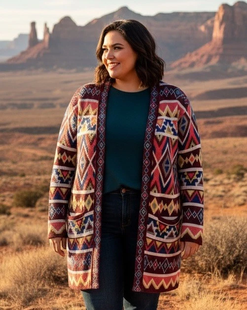 Pull Forever 21 Southwest Aztec - Taille S/P, Couleur Turquoise/rouge - Motif Géométrique Boho, Occasion