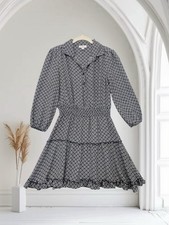 Morgan Taylor Womens Black Floral Smocked Mini Dress Size Medium Button Front