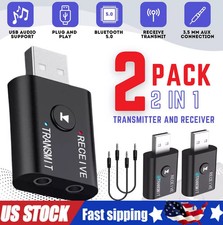 Bluetooth 5.0 2in1 Transmitter Receiver Car Wireless Audio Adapter USB 3.5mm Aux