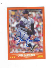 Signed 1988 Score #40T JOHN CANDELARIA New York Yankees card w/ Show Ticket