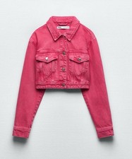 ZARA CROPPED DEMIM JACKET SIZE S PINK