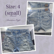 American Eagle Women's Light Wash High Rise Distressed Cut Off Denim Shorts 4