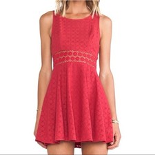 Free People Women's Daisy Waist Dress 2 Red Sleeveless Boho Cotton Mini