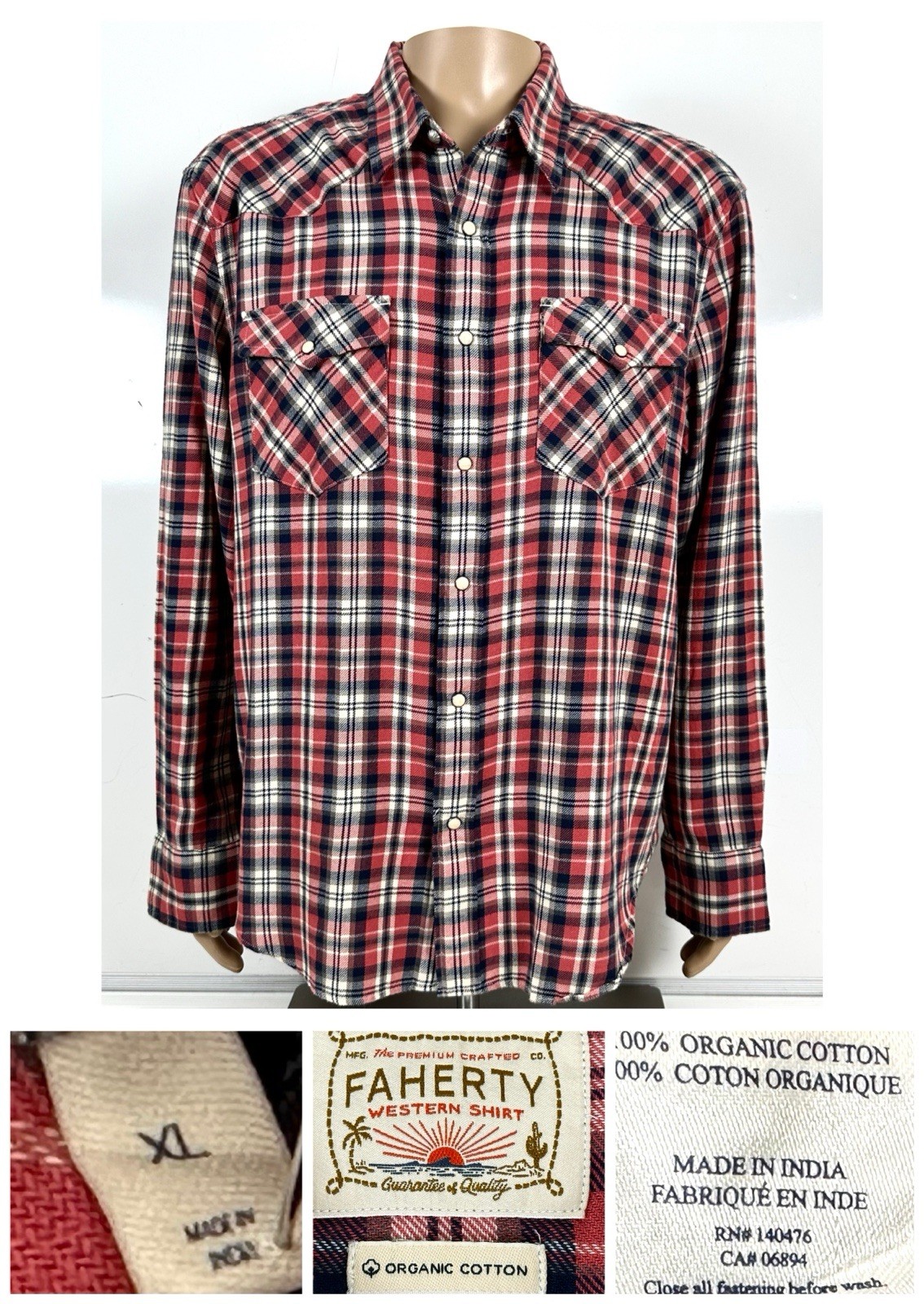 Faherty Button Down Flannel Western Shirt Men’s S… - image 4