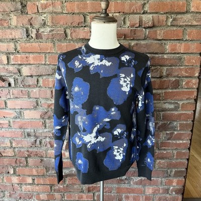 Dior Blue Floral Knit Sweater Mens Medium Silk Blend Italy