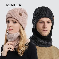 Winter Beanies Unisex Ski Cap Scarf Set Cycling Neck Warm Knitted Hat for Men Tw