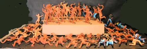 VINTAGE LOUIS MARX & Co. - PLASTIC COWBOYS/INDIAN -  TOY FIGURES - 6" LOT OF 62