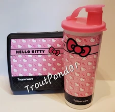 Tupperware Sandwich Keeper Tumbler Hello Kitty 16oz Flip Top Seal Kids Lunch Set