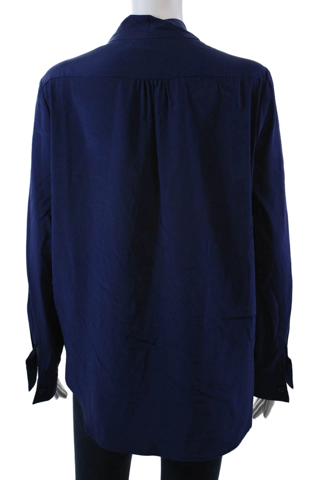 Blusa asimétrica Drew para mujer de seda manga larga cuello en V azul marino talla mediana Foto 3 de 4