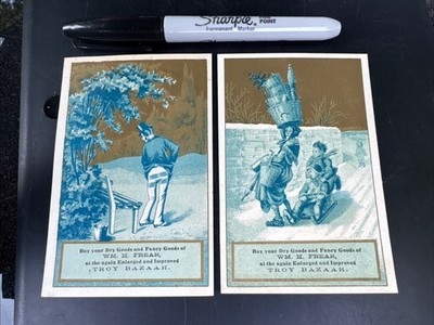 2-Wm. H. Frear Trade Cards-Troy Bazaar-Fancy Goods-Troy, NY. X68