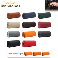 15" Genuine Leather Car Steering Wheel Cover Handsewn DIY Stitch On Wrap Protect