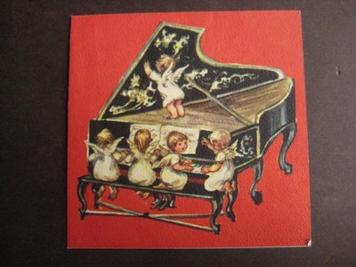 1940s vintage greeting card By Erica Von Kager CHRISTMAS Angels w/ Grand Piano