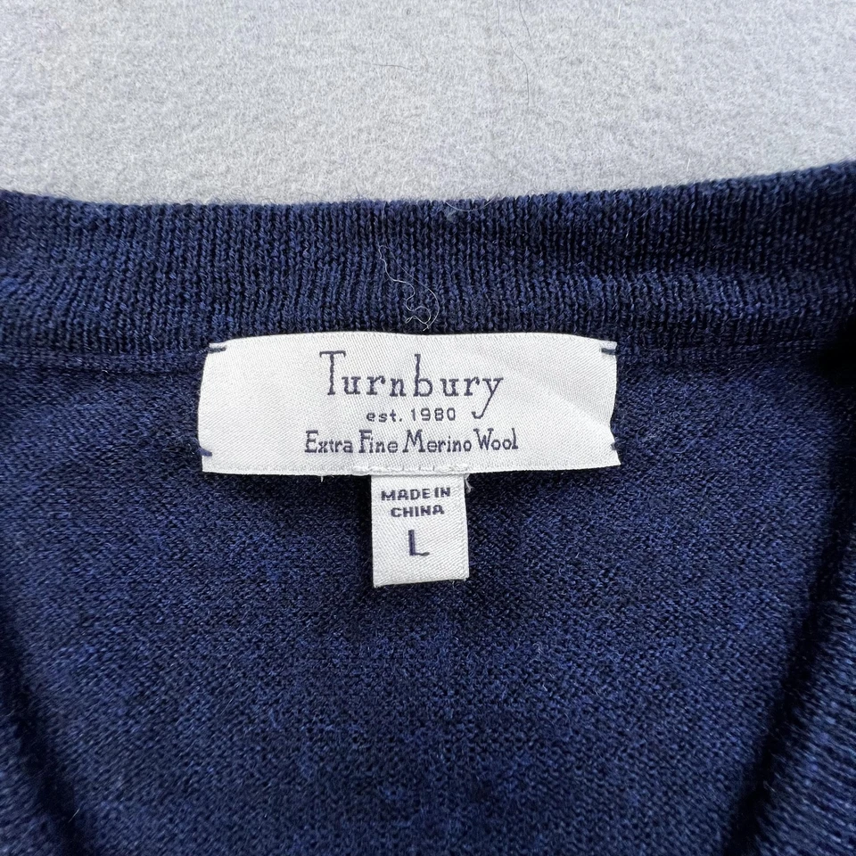 Suéter Turnbury Para Hombre Grande Azul Extra Fino Lana Merino Cuello en V Pullover Foto 3 de 4