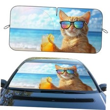 Car Window Sun Shield Funny Cool Summer Animal Kitten 59"L x 31.5"W Beach Cat