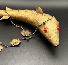 Brass Articulated Fish with Red Eyes, Rare Vintage 13” Long WOW LOOK Etched F/S