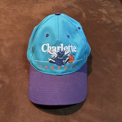 Vintage Charlotte Hornets Hat Cap Snap Back Teal Purple NBA Basketball Mens 90s