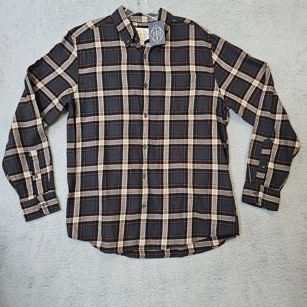 NEW NWT St. Johns Bay Flannel Long L Sleeve Dark Gray Multi
