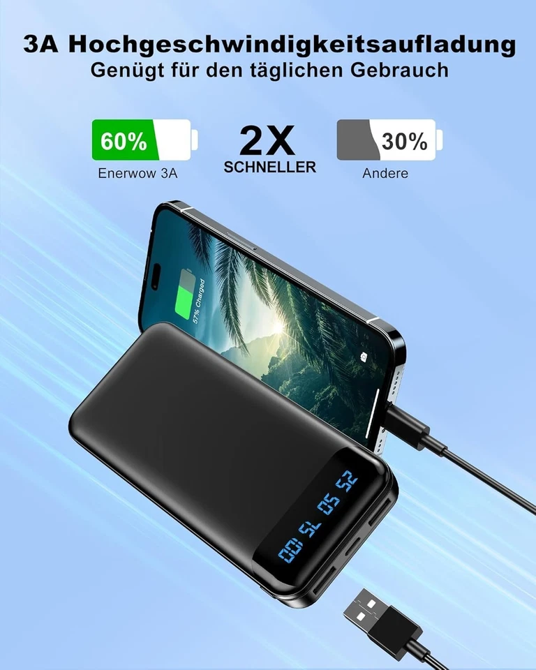 2x Powerbank 16000mAh Power Bank Set mit USB C Extern Akku Ladegerät Handy B316 - Bild 2 von 4