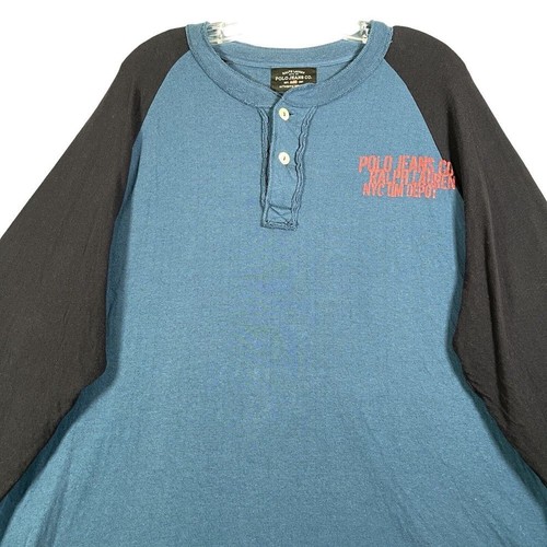 Polo Jeans Co. RL Herren Henley T-Shirt XXL Blau Raglan Langarm Spellout Logo - Bild 2 von 9