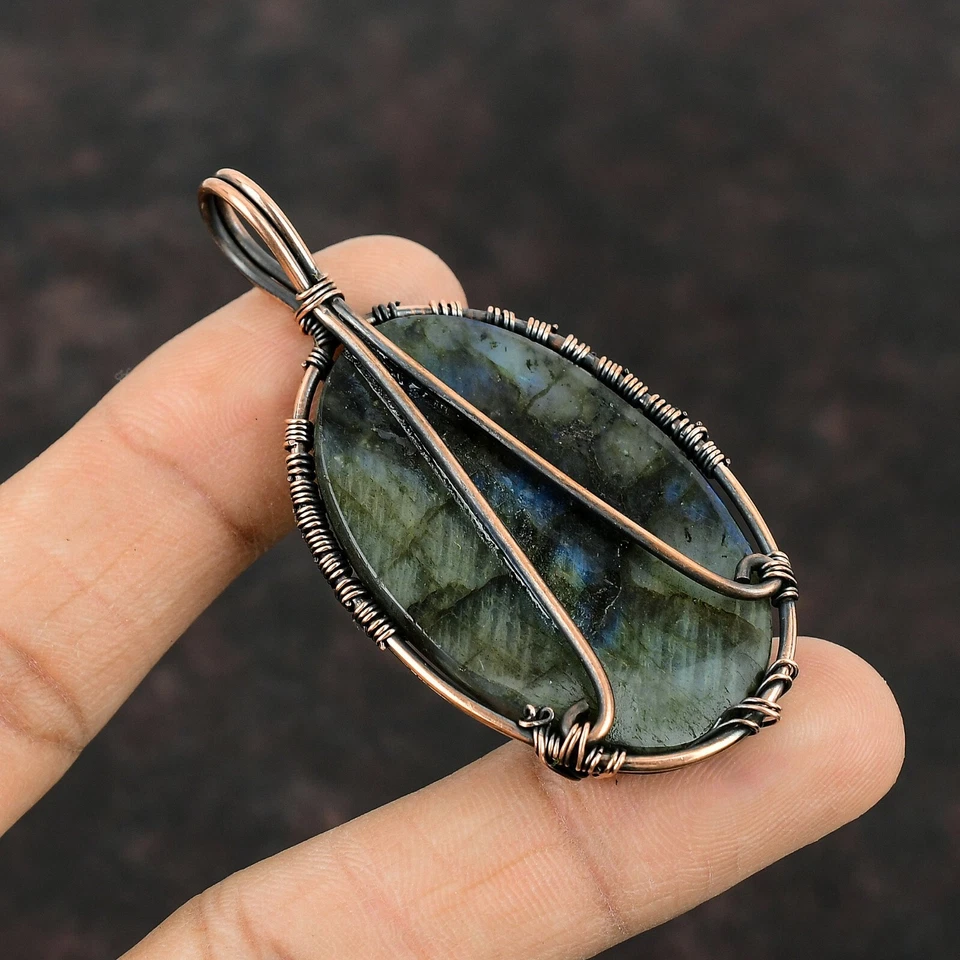 Gift For Her Copper Labradorite Jewelry Wire Wrapped Tree Of Life Pendant 2.68" - image 4 of 4