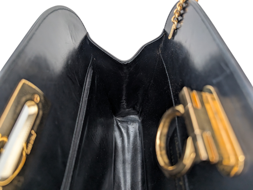 Salvatore Ferragamo Gancini Chain Shoulder Clutch Bag Leather Black Authentic - Picture 12 of 24