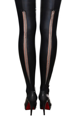 7HEAVEN WETLOOK STRÜMPFE  stockings strapsstrümpfe schwarz clubwear gogo