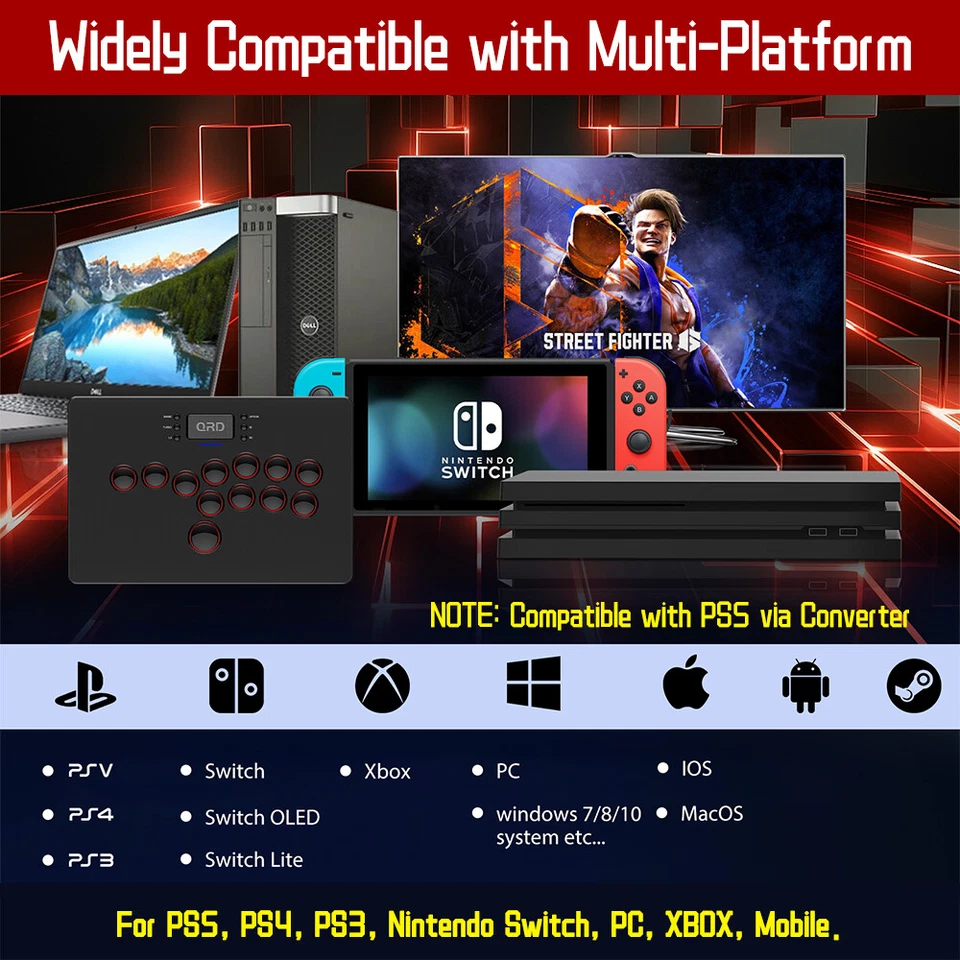 QRD S3 Wireless Arcade Stick for Nintendo Switch PS4 PS3 PS2 Xbox 360 PC Mac iOS - Image 2 of 4