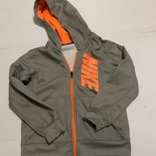 NIKE orange  gray Lt Wt. Fleece Lined Hoodie Full Zip - Childs Sz Med. 5-6