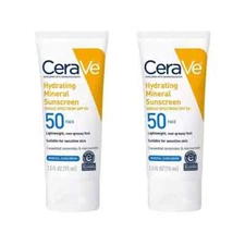 2X CeraVe HYDRATING MINERAL SUNSCREEN Sunscreen SPF50 Facial Mineral Tint 75ML(H