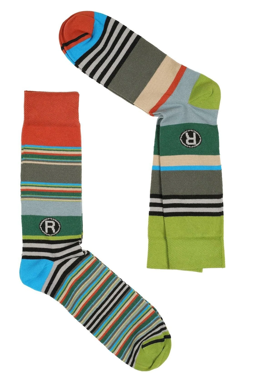 Dub & Drino France Men's Mismatched Colorful Crew Socks, 2 Prs, Striped US 8/12