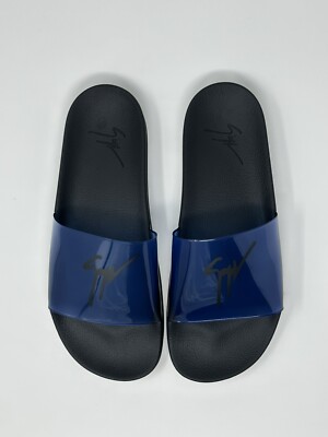 Giuseppe Zanotti Burlin Spurgle Slide Sandals for Men,  Black & Blue, Size 40 Giuseppe Zanotti Logo Slides - Black | Garmentory main image 4