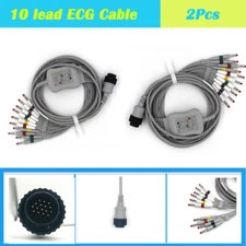2Pcs Reusable 10 Lead Medical ECG/EKG Cable Banana Fit For Cardioline Remco/Kenz