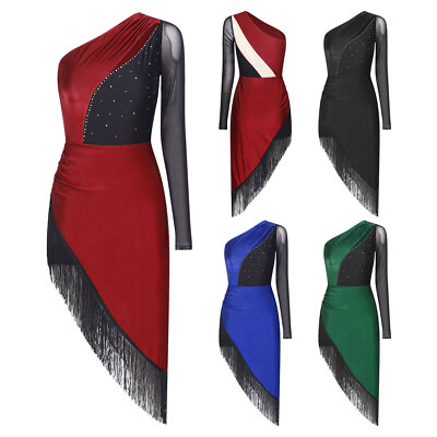 Womens Costume Shiny Dancewear Performance Dress Modern Competition Party Samba