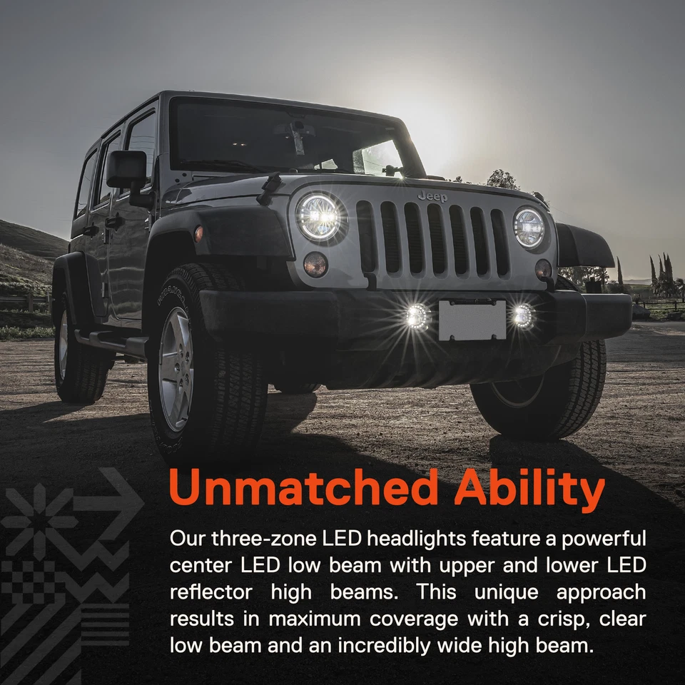 Faros LED negros DOT 7" HALO DRL para Jeep Wrangler JK TJ LC CJ accesorios Foto 3 de 4