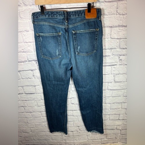 zara womens premium denim button fly dark wash jeans raw hem size 10 - Picture 5 of 8