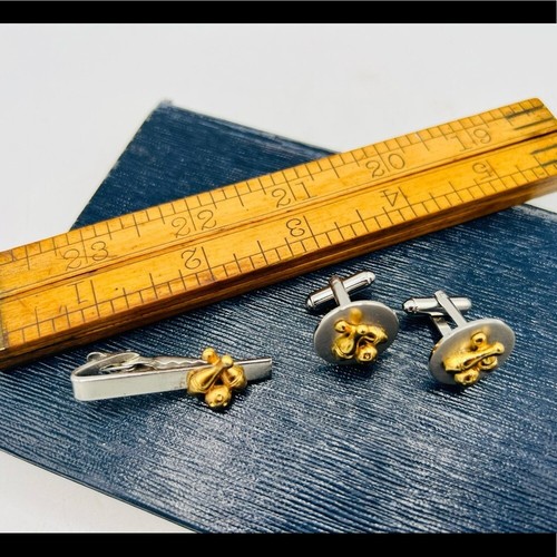 Vintage bowling cuff links & tie bar clip gold silver bowler - Picture 4 of 10