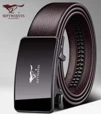 Septwolves Men waist belt cow leather Auto lock Buckle brown 73911A07-35